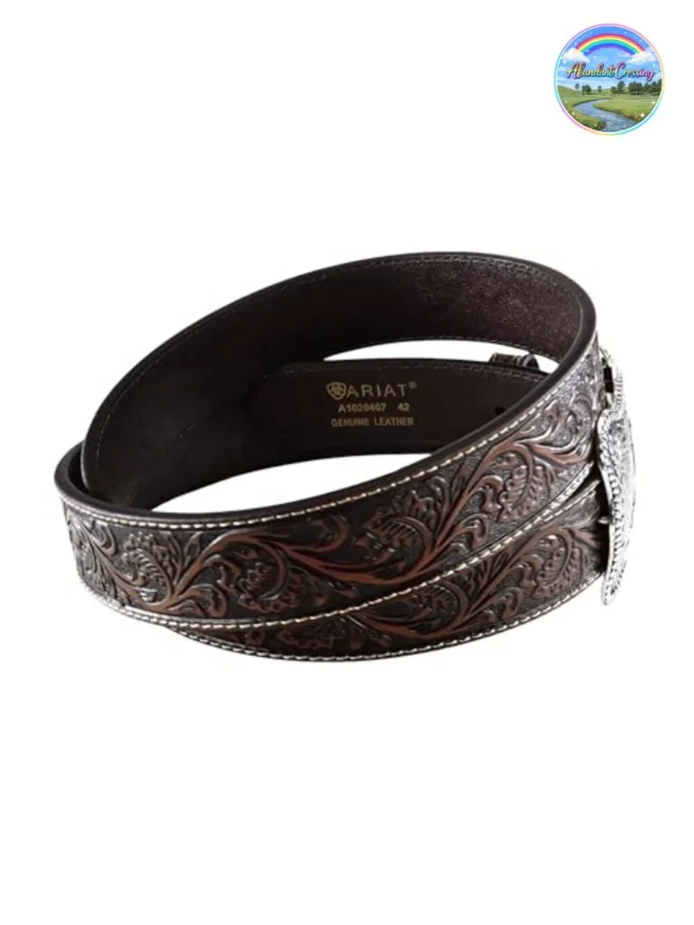 Men's Floral Embossed Leather Belt, Interchangeable Buckle, Western Style